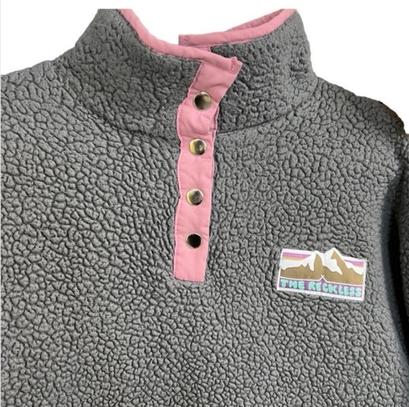 Notice the Reckless grey pink sherpa mock neck fleece top XL - Picture 2 of 6